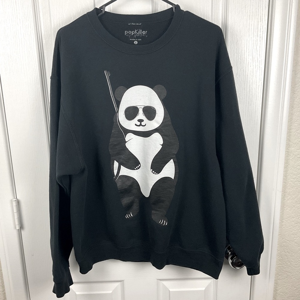 Popkiller Women’s Panda Graphic Black Pullover Sweatshirt, Size L (Pre-Owned)